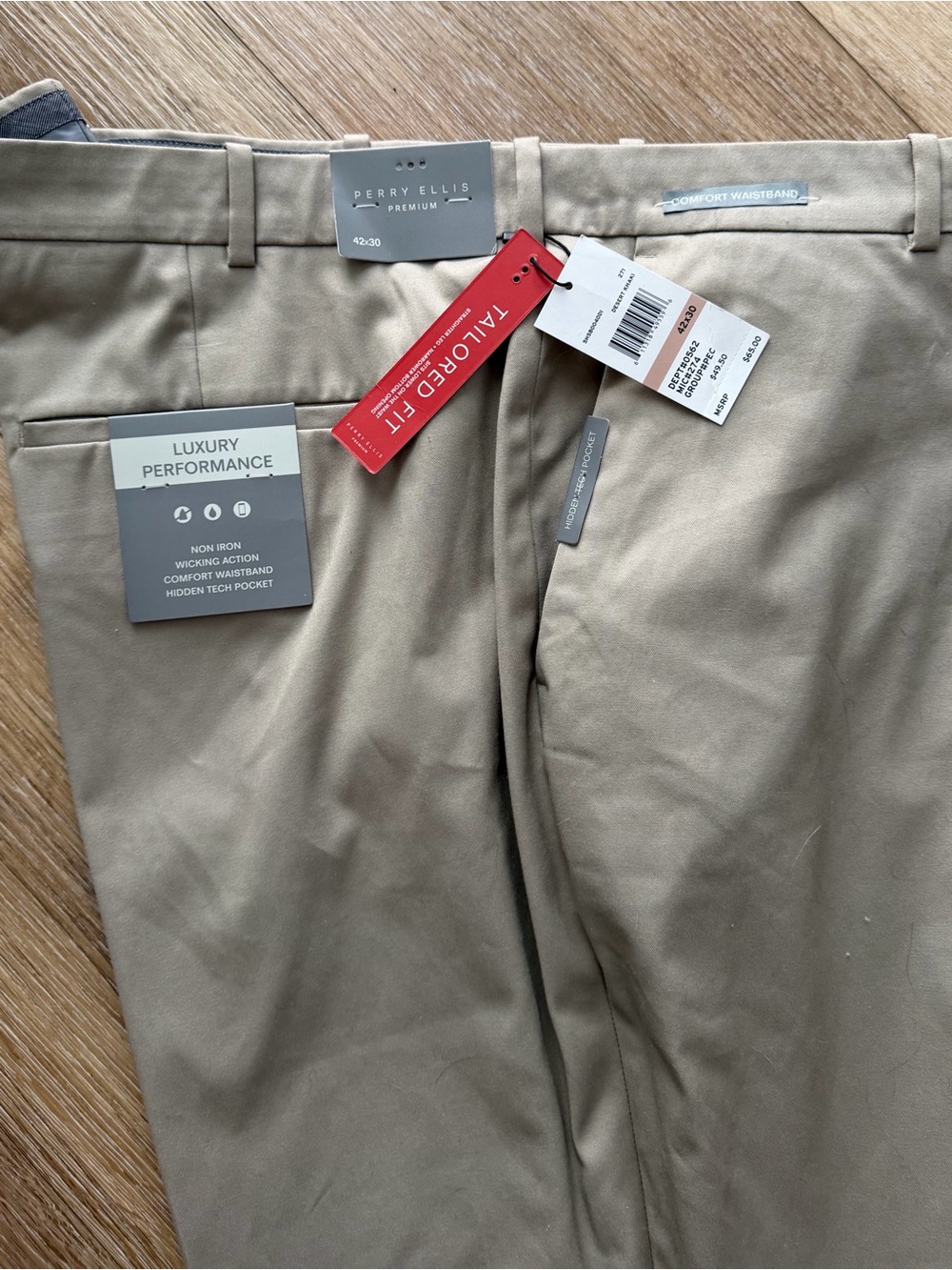 Perry Ellis Premium Men's Tailored Fit Khaki Performance Pants